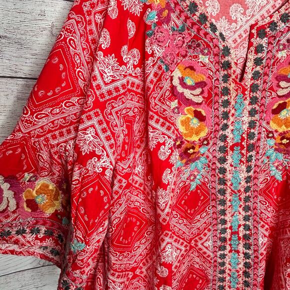 Savanna Jane Pink & Red Floral Embroidered V Neckline Tunic Top Blouse Size 1XL - Picture 6 of 9